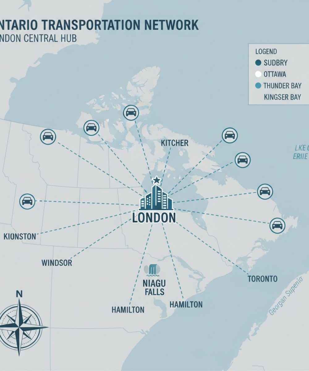 Map of Ontario showing London as the central city